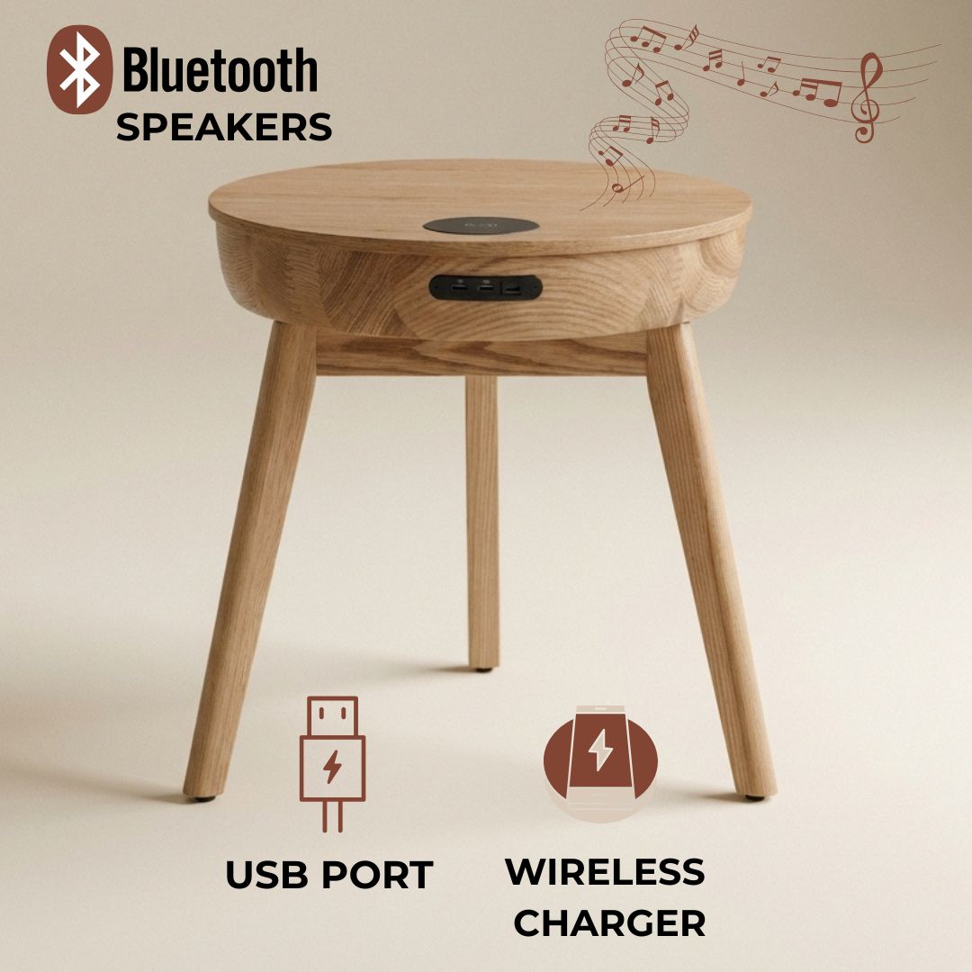 San Francisco Oak Smart Speaker/Charging Side Table