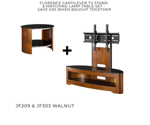 Florence Walnut Cantilever TV Stand & Matching Lamp Table Set
