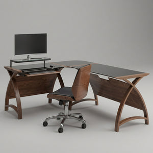 Helsinki Corner Desk Set Walnut, Including Office Chair - 900mm Desk & 1300mm Table & Office Chair