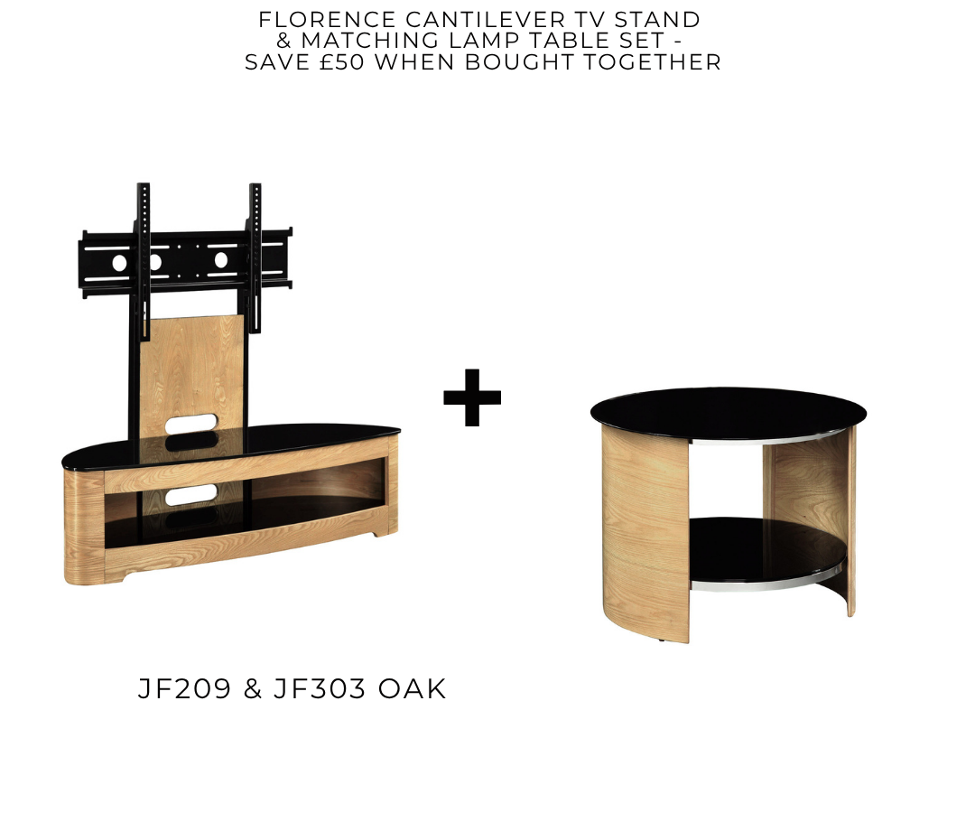Florence  Oak Cantilever Tv Stand & Matching Lamp Table Set