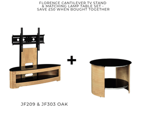 Florence  Oak Cantilever Tv Stand & Matching Lamp Table Set
