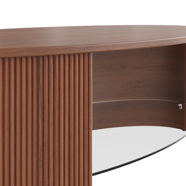 Roma Walnut Fluted Coffee Table | Curved Oval Design | Jual Furnishings