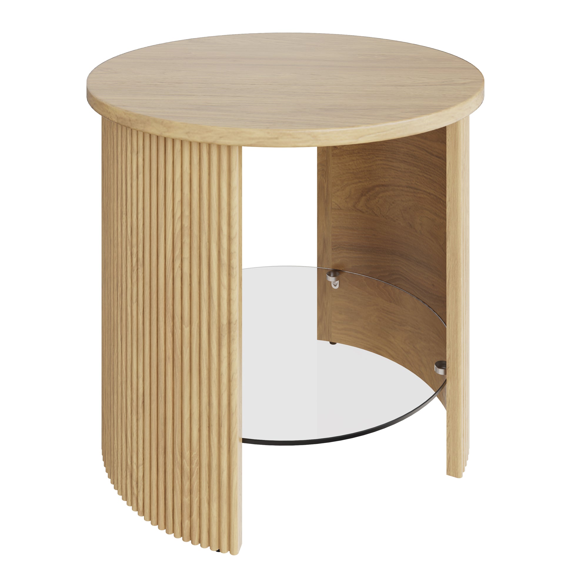 Roma Oak Fluted Side Table | Real Oak Veneer & Glass Shelf | Jual ...