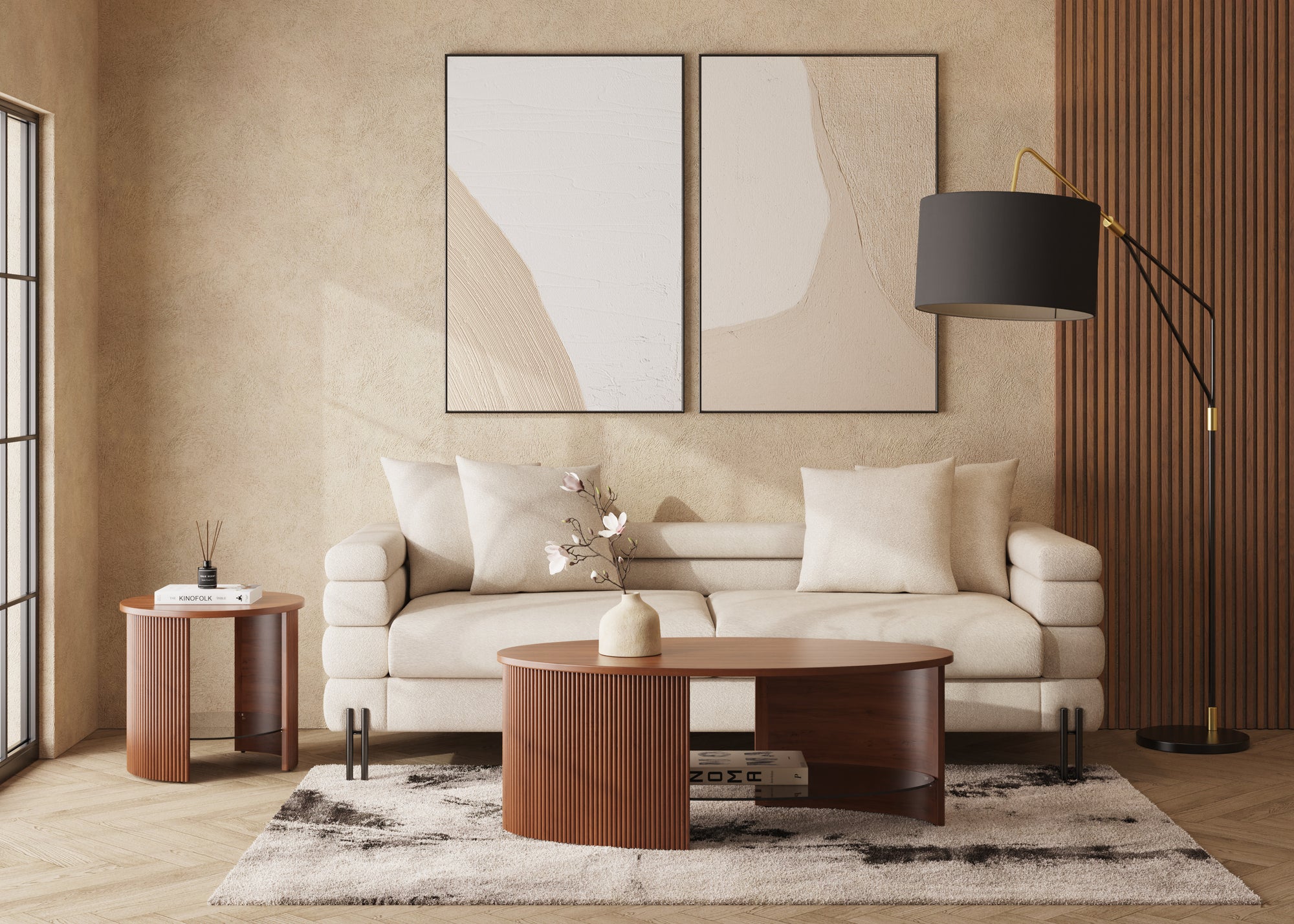 Roma Walnut Fluted Side Table - Jual Furnishings