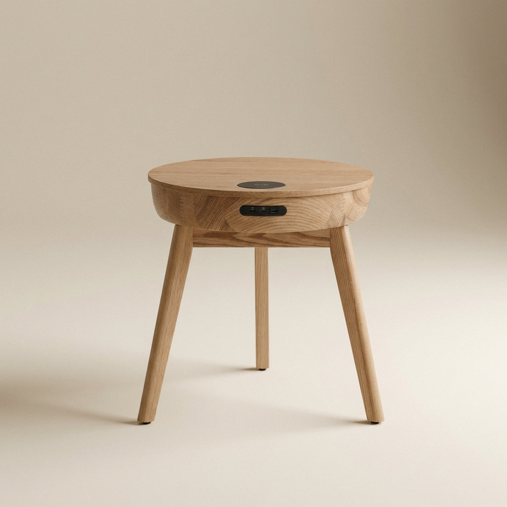 San Francisco Oak Smart Speaker/Charging Side Table