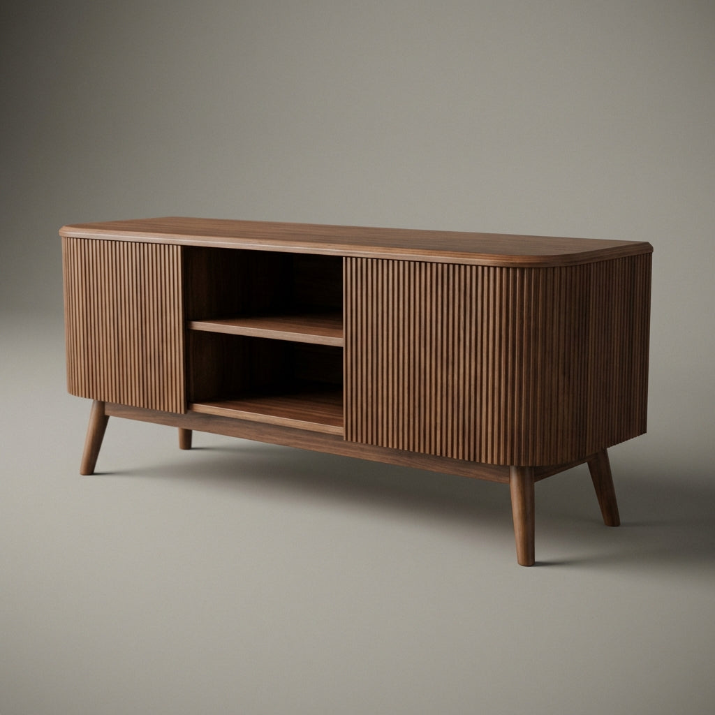 Fluted Stand Oslo Walnut Fluted TV Stand | Mid-Century Media Unit | Jual Furnishings