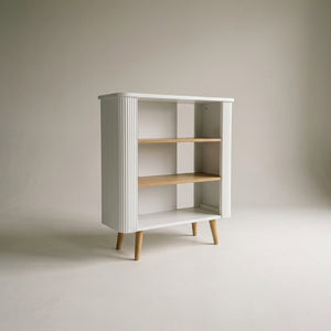 White Fluted Desk & Bookcase Set with Oak Drawer – Sample