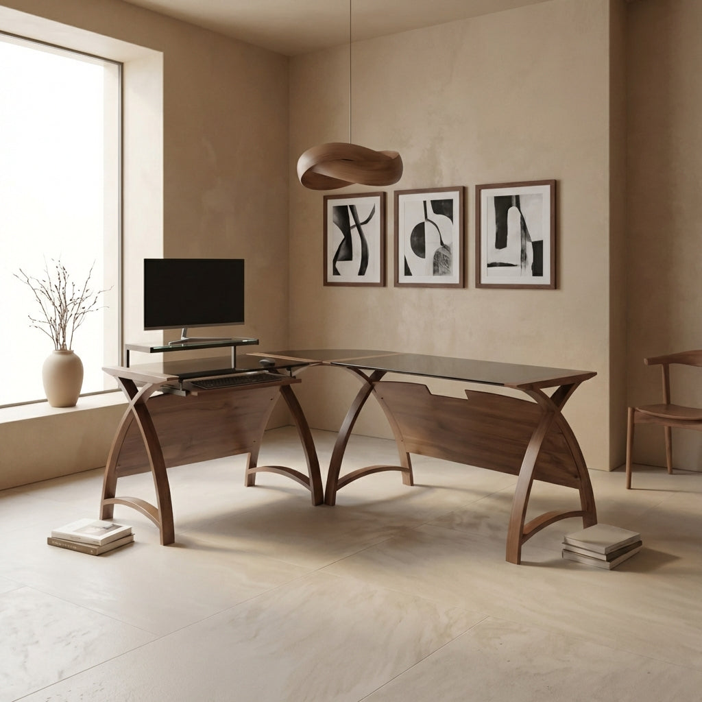 Helsinki Corner Desk Set Walnut - 900mm Desk & 1300mm Table