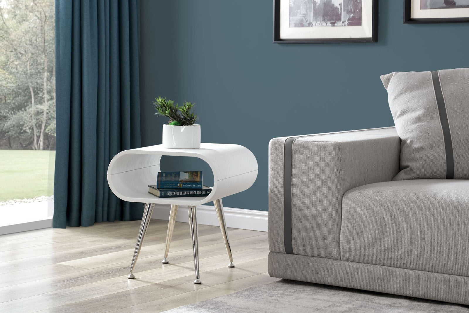 Auckland White & Chrome Side Table - Jual Furnishings