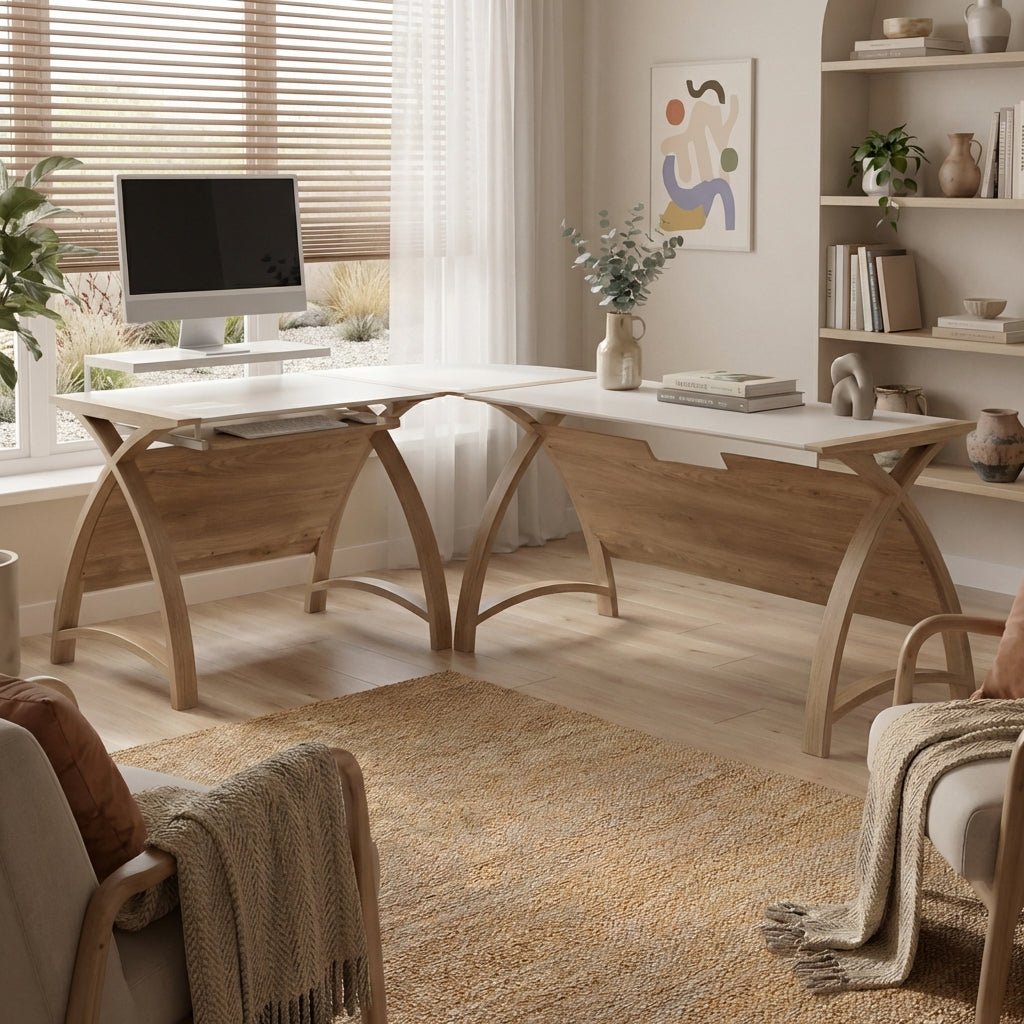 Helsinki Corner Set Oak - 900mm Desk & 1300mm Table