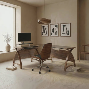 Helsinki Corner Desk Set Walnut, Including Office Chair - 900mm Desk & 1300mm Table & Office Chair